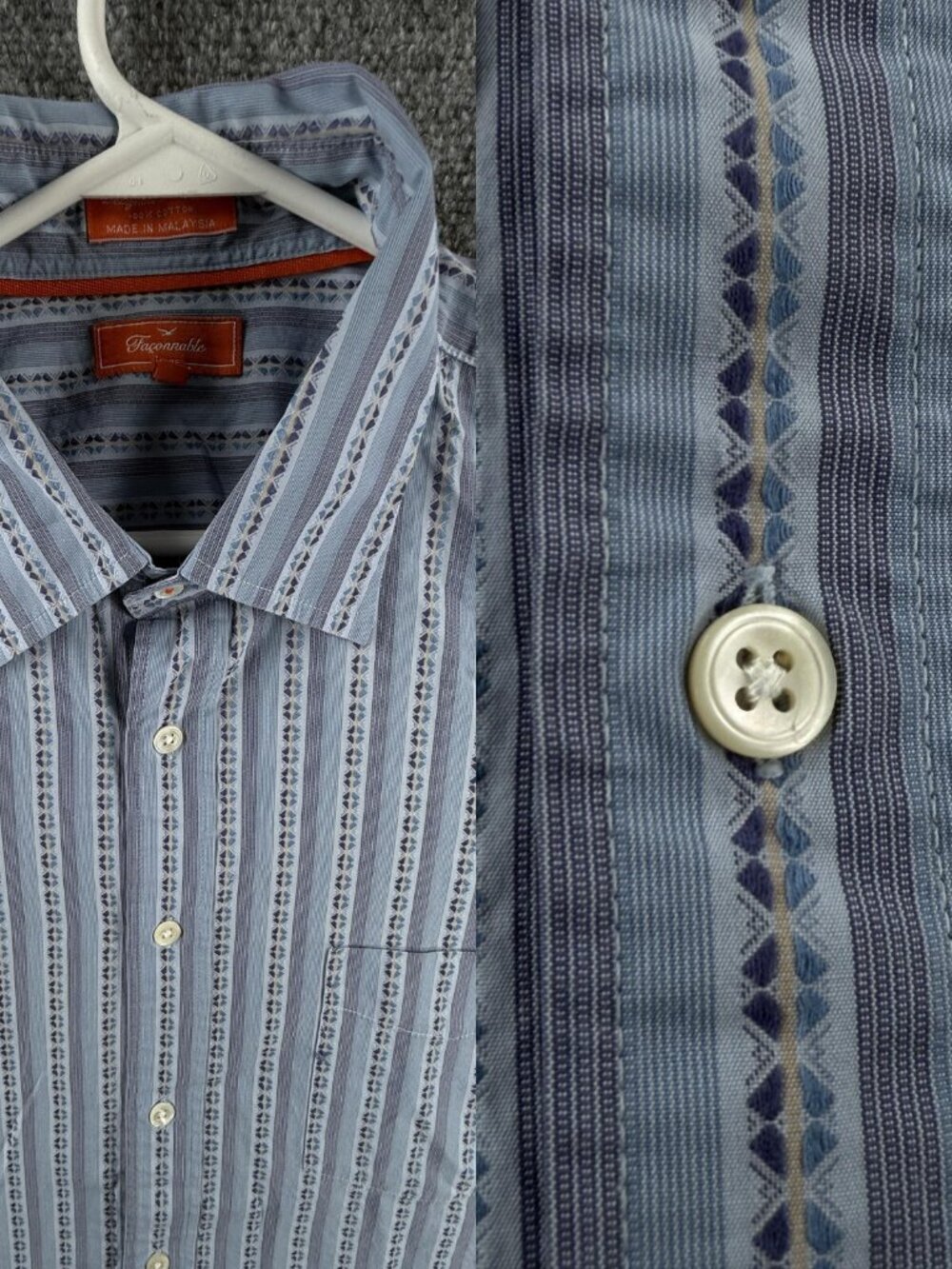 Faconnable Men Long Sleeve Button Up Shirt Striped Blue XL Cotton Geometric